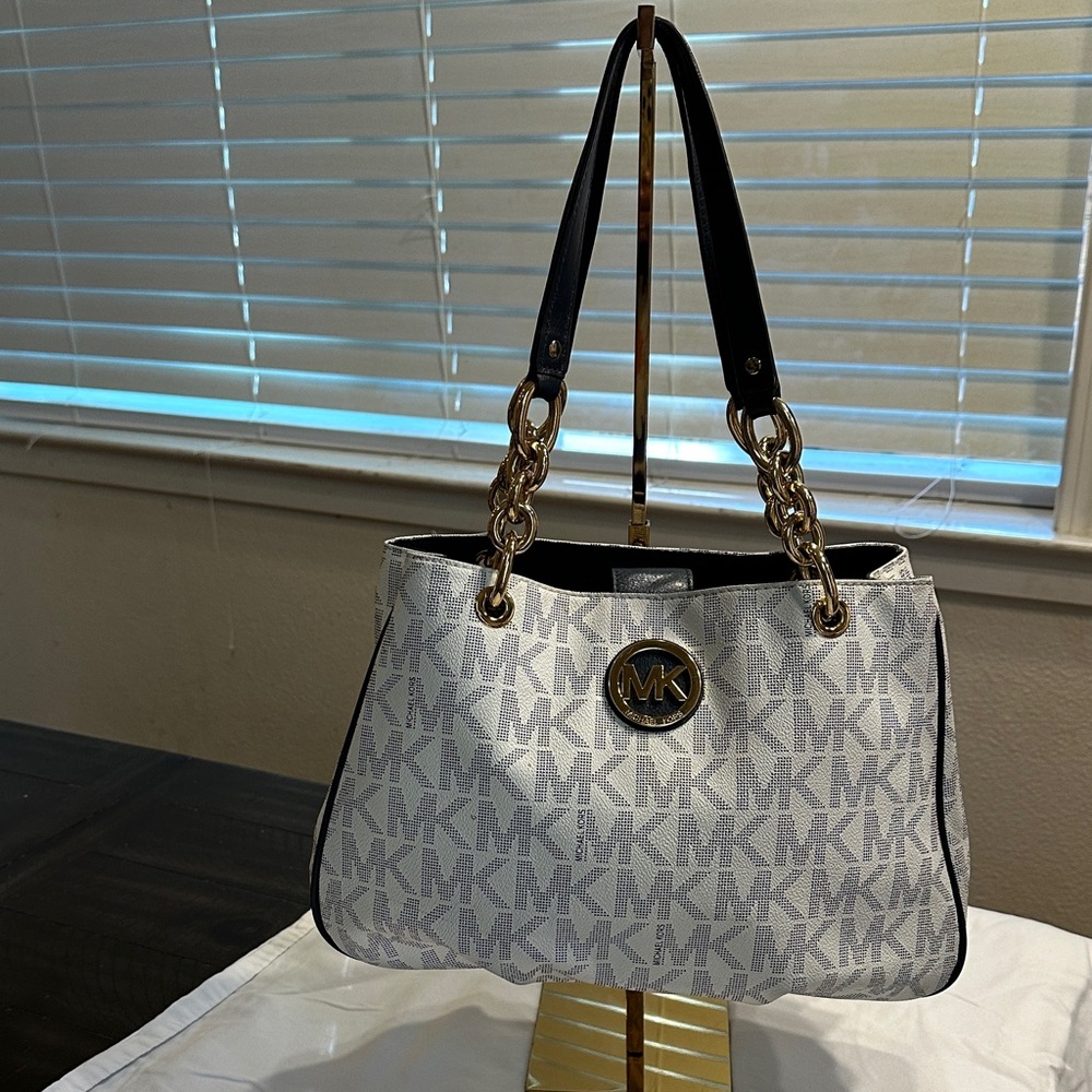 Michael Kors Monogram Shoulder Bag in White and Black